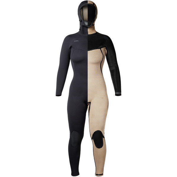 2025 Xcel Frauen Comp + 5/4mm Mit Kapuze Brustreißverschluss Neoprenanzug WN54CPH4 - Black